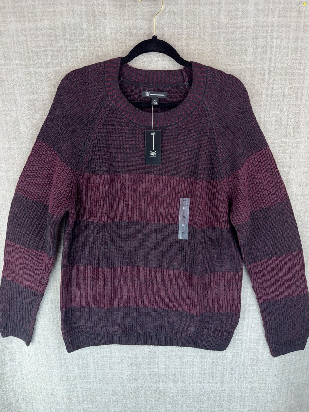 INC International Concepts Sweater Unisex XL Purple Striped Chunky-Knit Pullover